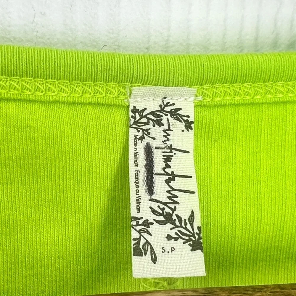 Free People - Neon Green Ribbed V Neck Long Sleeve Lightweight Top Size Small